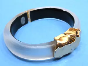 (B6) Alexis Bittar Frosted Lucite Gold Tone Bangle Hinged - Picture 1 of 7
