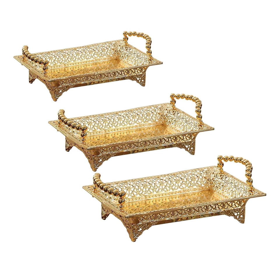 Golden Fruit Tray with Handles,Countertop Tray Desert Tray,Storage Decoration - Image 1 of 1