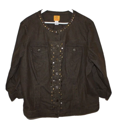 Ruby Rd Jacket Womens 18W Brown Edgy Rhinestone Detail Art to Wear Embellished - Image 1 of 4