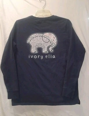 Ivory Ella T-shirt Navy Blue Long Sleeve Pullover Elephant Graphic Tee M - Image 1 of 4