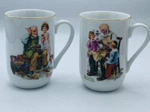Set 2 Vintage 1982 NORMAN ROCKWELL Collectible Cup Mug The Cobbler The Toymaker - Picture 1 of 12