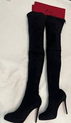 Christian Loboutin Boots Black suede thigh high platform boots 39.5FR - Image 1 of 4