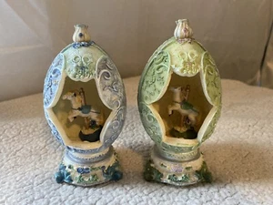 Vintage Decorative Hollow Egg With Carosel Horse Inside - Set Of 2 - Picture 1 of 2
