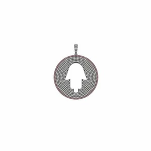 Genuine Pave White Diamond 925 Silver Hand of God Hamsa Charm Pendant Jewelry - Picture 1 of 3