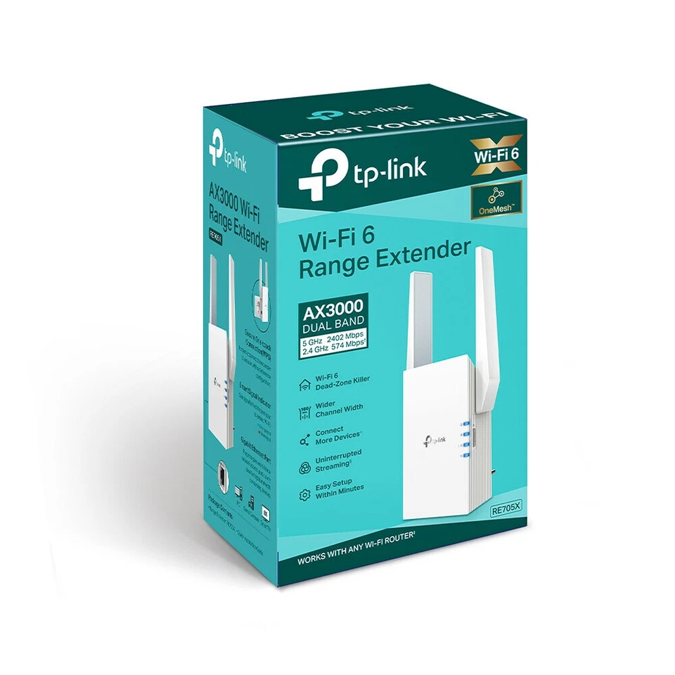 TP-Link RE705X AX3000 Mesh WiFi 6 Extender 574Mbps@2.4GHz 2402Mbps@5GHz 1x1GBps - Image 1 of 1
