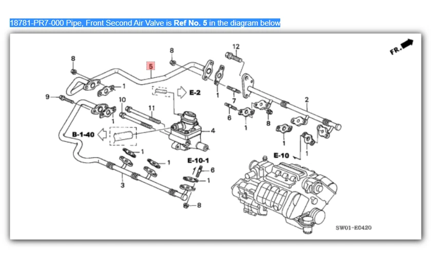 Tubo NSX HONDA ACURA GENUINO OEM, segunda válvula de aire delantera ☆ 18781-PR7-000 ☆ Foto 1 de 1