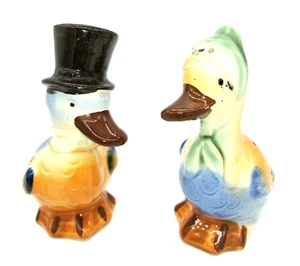 Anthropomorphic Duck Couple Ceramic Salt And Pepper Shaker Set Japan Vintage - Picture 1 of 8