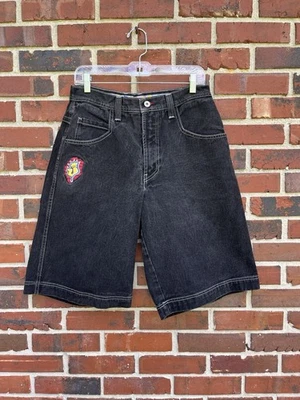 1990s Y2K JNCO Shorts Black Logo Wide Leg 31” Waist 12.5” Inseam  - Image 1 of 4