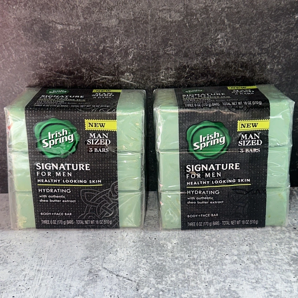 2 Irish Spring Signature Men Hydrating Body Face Bar Soap 3 Bars Each - Image 1 of 1