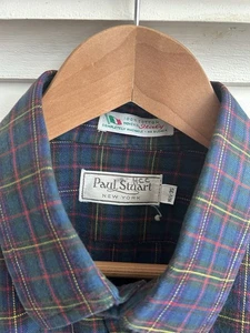 Paul Stuart 100% Cotton Flannel Plaid Buttondown Woven In Italy Mens 16.5 - 35 - Picture 1 of 4