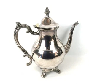 TEAPOT F.B. Rogers Silver  Co. Hinged Lid 10“ Tall Footed Silver Over Copper VTG - Picture 1 of 13