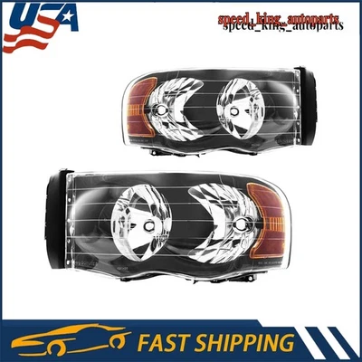 Headlight Assembly For 02-05 Dodge Ram 1500/2500/3500 Halogen Black Amber Clear Foto 1 de 4