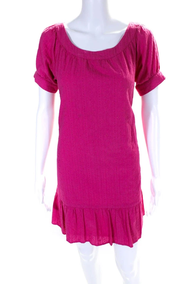 Mini Vestido Tocca Para Mujer Algodón Floral Tejido Manga Corta Volantes Rosa Caliente Talla 4 Foto 1 de 4