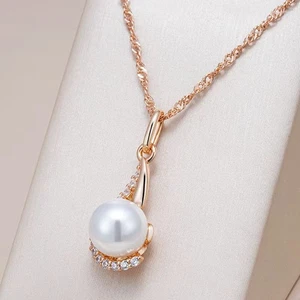 Collana elegante perle ciondolo 585 laminato oro rosa 14 carati portagioie - Foto 1 di 7