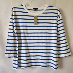 J. Camiseta clásica Crew para mujer pequeña a rayas azules blanca holgada nueva con etiquetas - Imagen 1 de 4