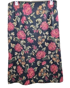 Briggs New York Damen Rock Größe 20 Midi Schwarz Rot Blumenmuster Rückenschlitz Reißverschluss Weich - Bild 1 von 6