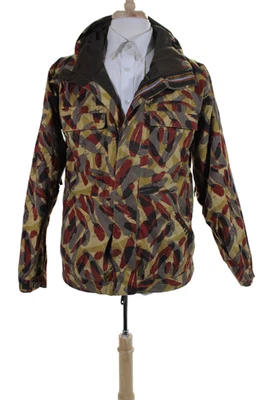 Chaqueta Burton Para Hombres Cremallera Frontal Con Capucha Estampado de Plumas Claro Marrón Rojo Talla Pequeña Foto 1 de 4