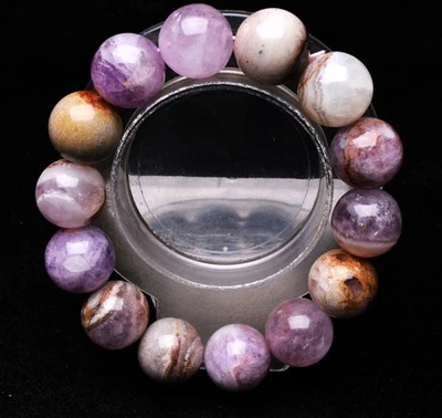 Brazalete Brazalete 16mm Natural Sueño Púrpura Amatista y Cristal Ágata Hecho a Mano Foto 1 de 4