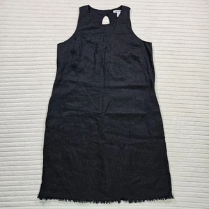 Tommy Bahama Linen Dress Womens SMALL Black Shift Lined Pockets Fringe Lagenlook - Picture 1 of 7