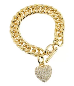Joan Rivers Goldtone Toggle Bracelet w/ Crystal Heart Charm - 8" - Picture 1 of 3