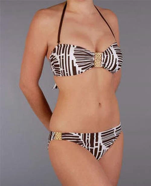 Trina Turk Bamboo Forest Bandeau Bikini Set SZ L Brown Ivory - Image 1 of 1