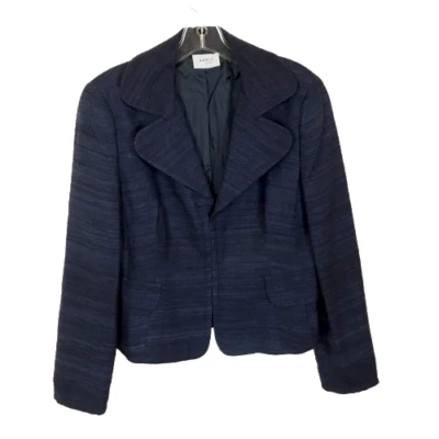 Chaqueta Blazer Mujer Talla 10 Akri Punto Azul Oscuro Pura Seda Tejido Slub Foto 1 de 4