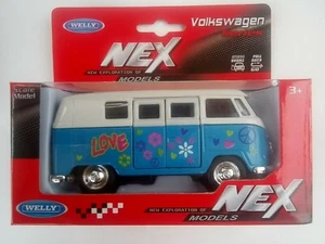  Neuf Volkswagen 1963 T1 bus n° 49764A2 BU peace and love bleu  séries Nex Welly - Imagen 1 de 2