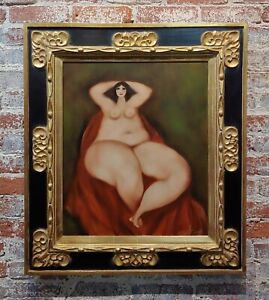 Harry Guttman -Nude Female on a Red Velvet -Oil painting 