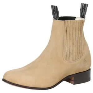 Men's Nubuck Leather Classic Charro Ankle Boots 'El Canelo' Sand Color 228 - Picture 1 of 9