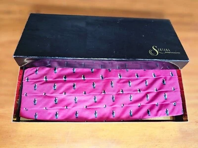 Santana Cummberbund Penguins Rosa Caliente Para Hombre 100% Seda Nuevo Con Caja Foto 1 de 4
