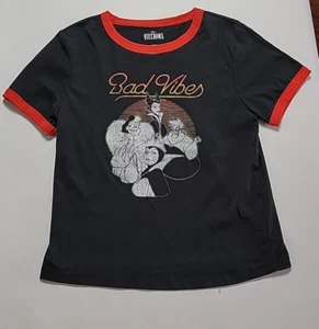 Disney Villains Bad Vibes Logo Graphic Ringer Cropped Tee Shirt NWOT Sz M Med - Picture 1 of 5