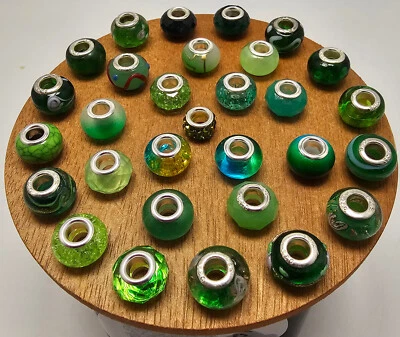 Charms Beads Bracelet Lampwork Handmade Resin Epoxy Green Color European NEW — 第 1/4 张图片