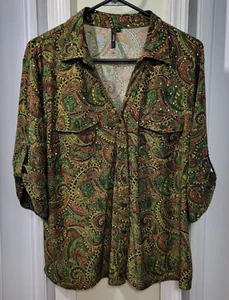 NUEVO SIN ETIQUETAS Cathy Daniels Top Blusa Camisa Mujer Talla L Multicolor Botón Cuello Lentejuelas - Imagen 1 de 9