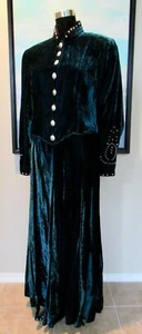 Traje Falda Doble D Ranch Verde Terciopelo Seda Occidental Inspirada en Navajo Fiesta Talla M - Imagen 1 de 12