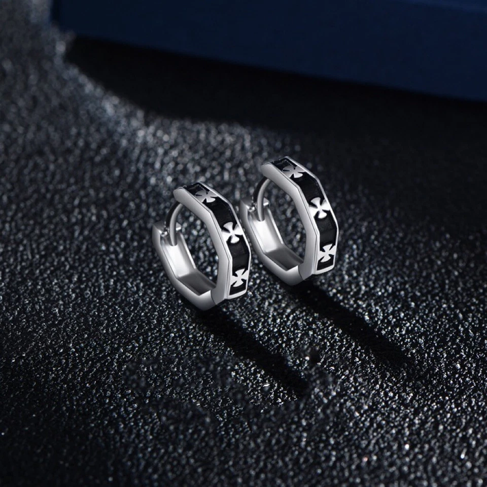 Pendientes de aro cruzados enchapados en plata 925 para hombre mujer, pendientes punk hip hop Foto 1 de 1