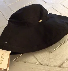 NWT-SCALA-Hand Crafted-Black-Flexible-WideBrim-Packable-UPF 50+ Sun Hat-One Size - Picture 1 of 17