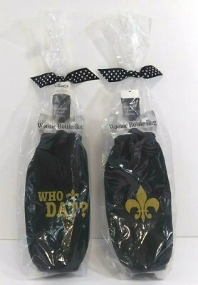 Woozie 保温葡萄酒瓶袋 Fleur-de-lis 标志新奥尔良 2 件套黑色 — 第 1/4 张图片
