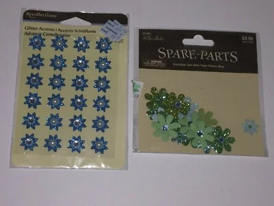 REPUESTOS FLORES DE PAPEL GLITTE AZUL/VERDE Y RECUERDOS Acentos de brillo azul Foto 1 de 3