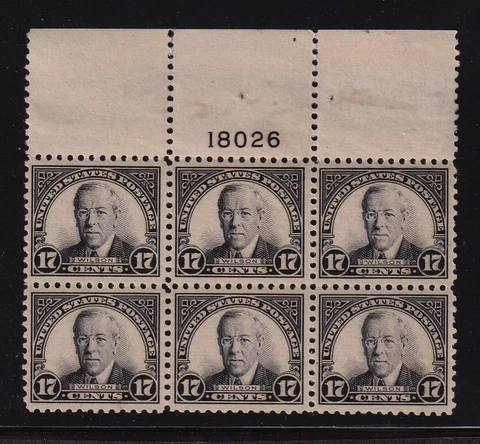 1925 Sc 623 Wilson 17c black MNH OG VF plate block 18026T CV $325 Cover