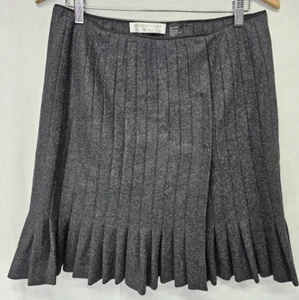 Charles Nolan New York Size 12 Gray Wool Blend Womens Skirt Pleated Faux Wrap - Picture 1 of 3