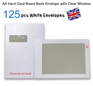 125 pcs, C4 A4 STRONG WHITE WINDOW BOARD BACKED WINDOWED ENVELOPES Hard Back C4 - Picture 1 of 3