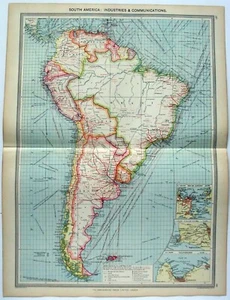 South America Industries & Communication - Original Map c1906 by G Philip & Son - Picture 1 of 3