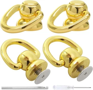 4 Pack Brass Ball Studs Rivets D Rings, Rotatable Purse Handbag Hardware for ... - Foto 1 di 7