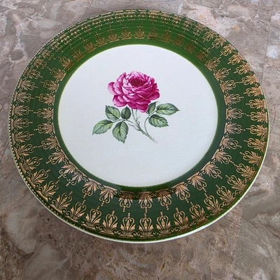 Vintage Limoges Decorative Side Plate Green Gold Rose Floral Bread Plate 6.5" - Image 1 of 3