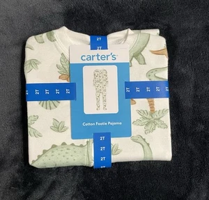 Carter’s Green/White Lightweight One-Piece Footie Pajama With Dinosaurs (Sz 2T) - Afbeelding 1 van 3