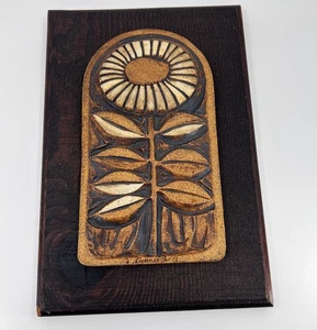 Mid-Century Modern David Cunningham Handcarved Ceramic Wall Tile Arts Sunflower - Picture 1 of 10