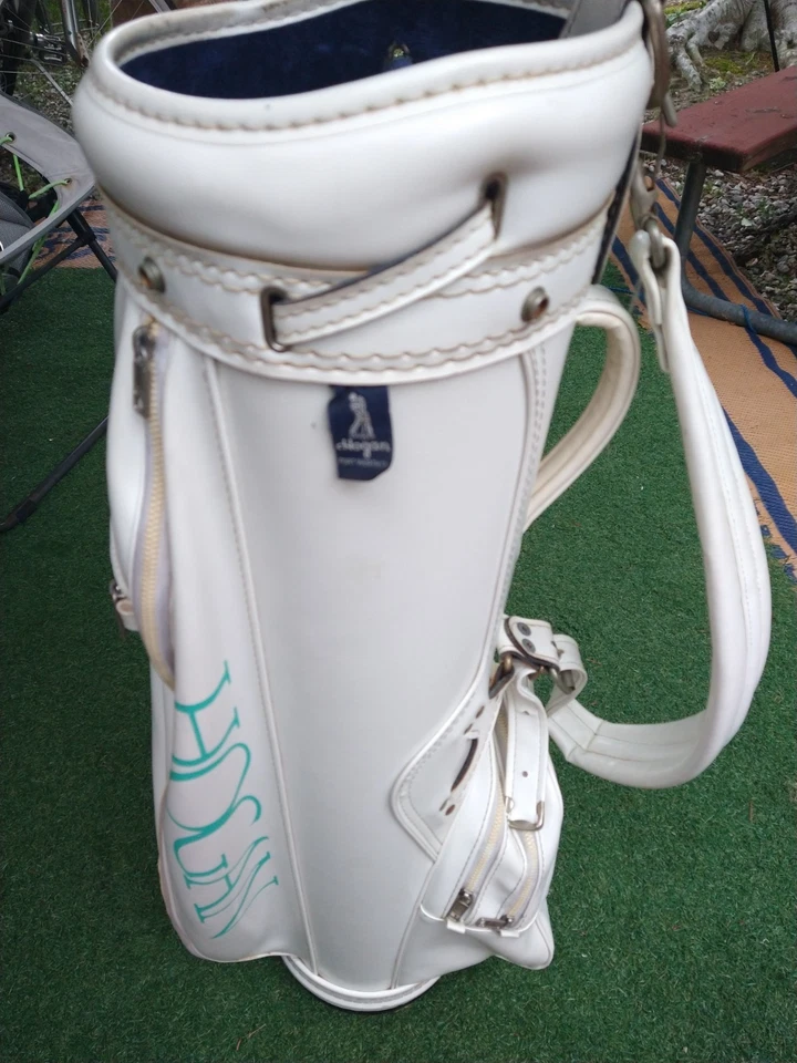 BOLSA DE GOLF DE CUERO BEN HOGAN DE COLECCIÓN 3 VÍAS TONELADAS DE ALMACENAMIENTO HECHA EN EE. UU. BLANCA - ¡BONITA! Foto 1 de 4
