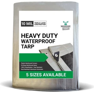 Heavy Duty Tarp 10x12 Silver Black Car Boat Roof Construction Cover Tarpaulin - Picture 1 of 9