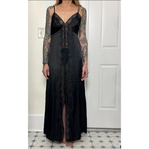 Vtg Christian Dior Union Made Black Lace Full Slip Lingerie Nightgown Dress Sm - Picture 1 of 12