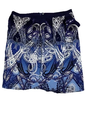 Falda envolvente sintética Peter Nygard para mujer talla 16 azul blanco rodilla boho corazón cachemira Foto 1 de 4